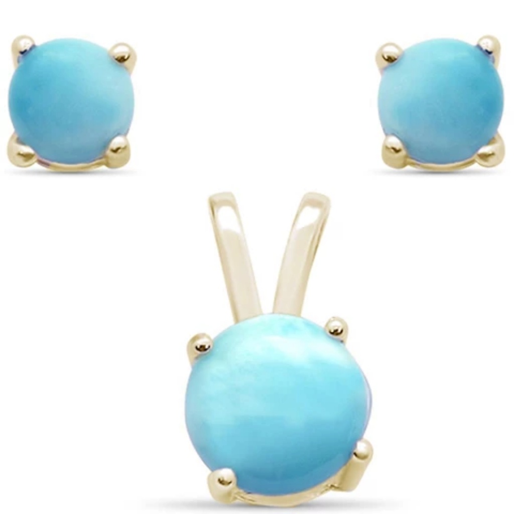 Yellow Gold Plated Natural Larimar Round Set 49$